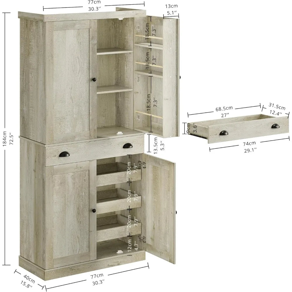 Freestanding Kitchen Pantry Cabinet With Drawer And Sliding Shelves