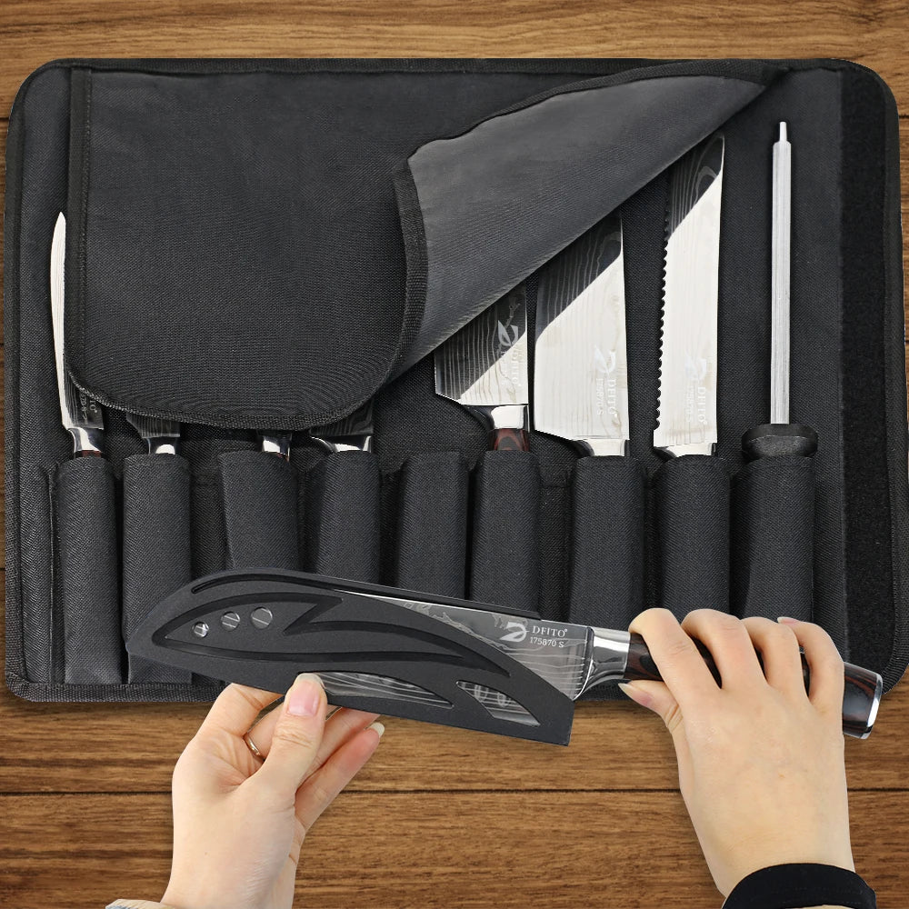 Kitchen Knife Set Stainless Steel Santoku Cleaver With Nylon Bag