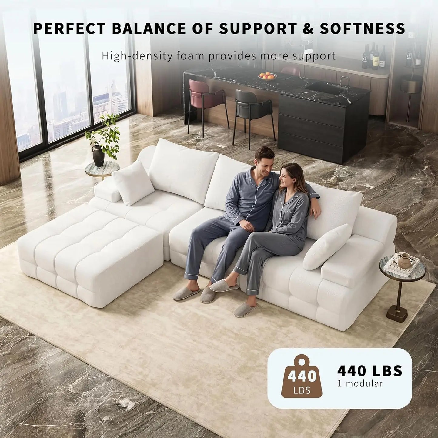 Cloud Sectional Sofa Modern Convertible L Shaped Couch Chenille Fabric
