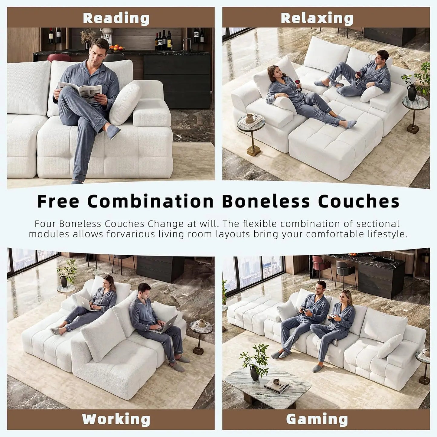 Cloud Sectional Sofa Modern Convertible L Shaped Couch Chenille Fabric