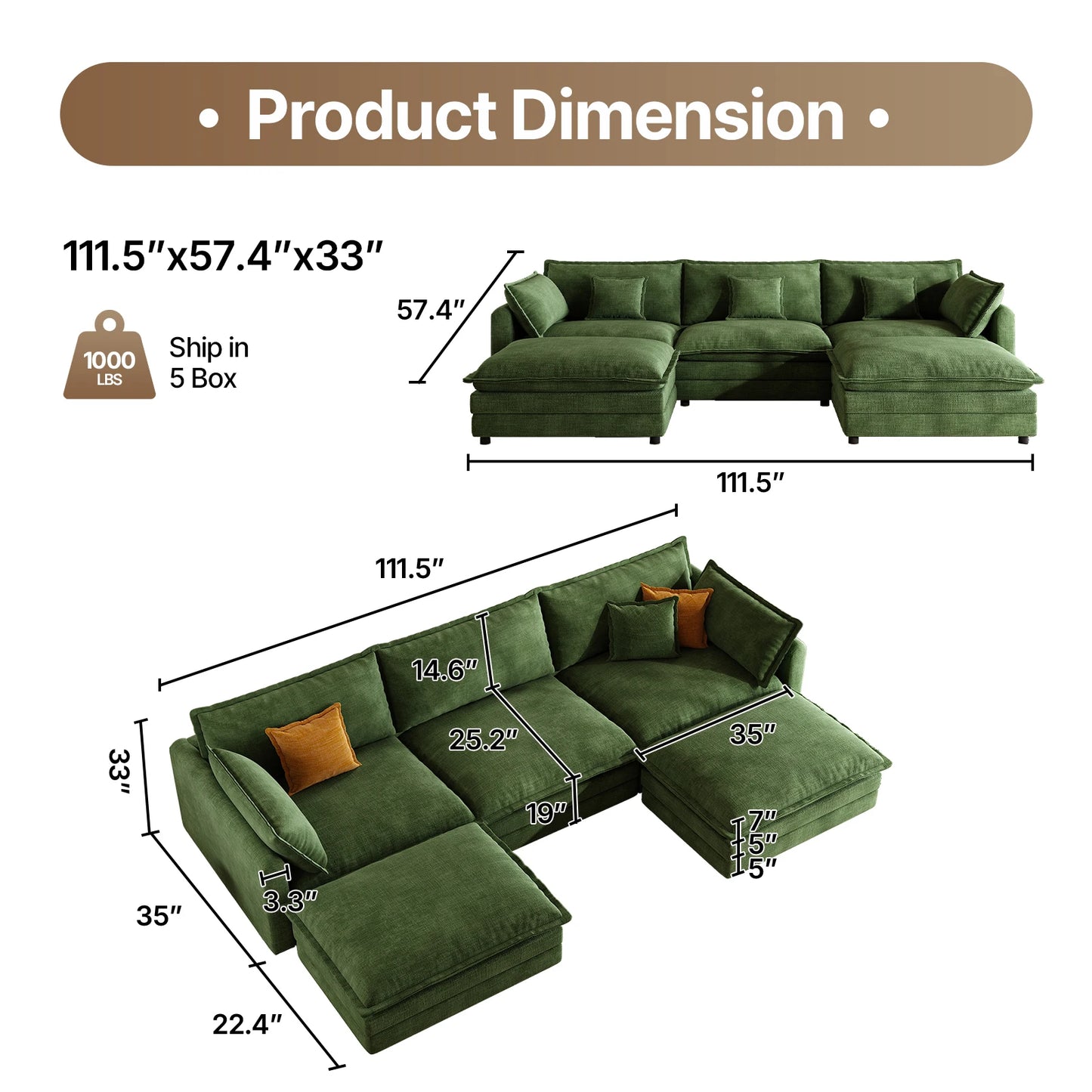 QWCCN L Shaped Modern Sofa Sectional Cloud Couch With Ottoman