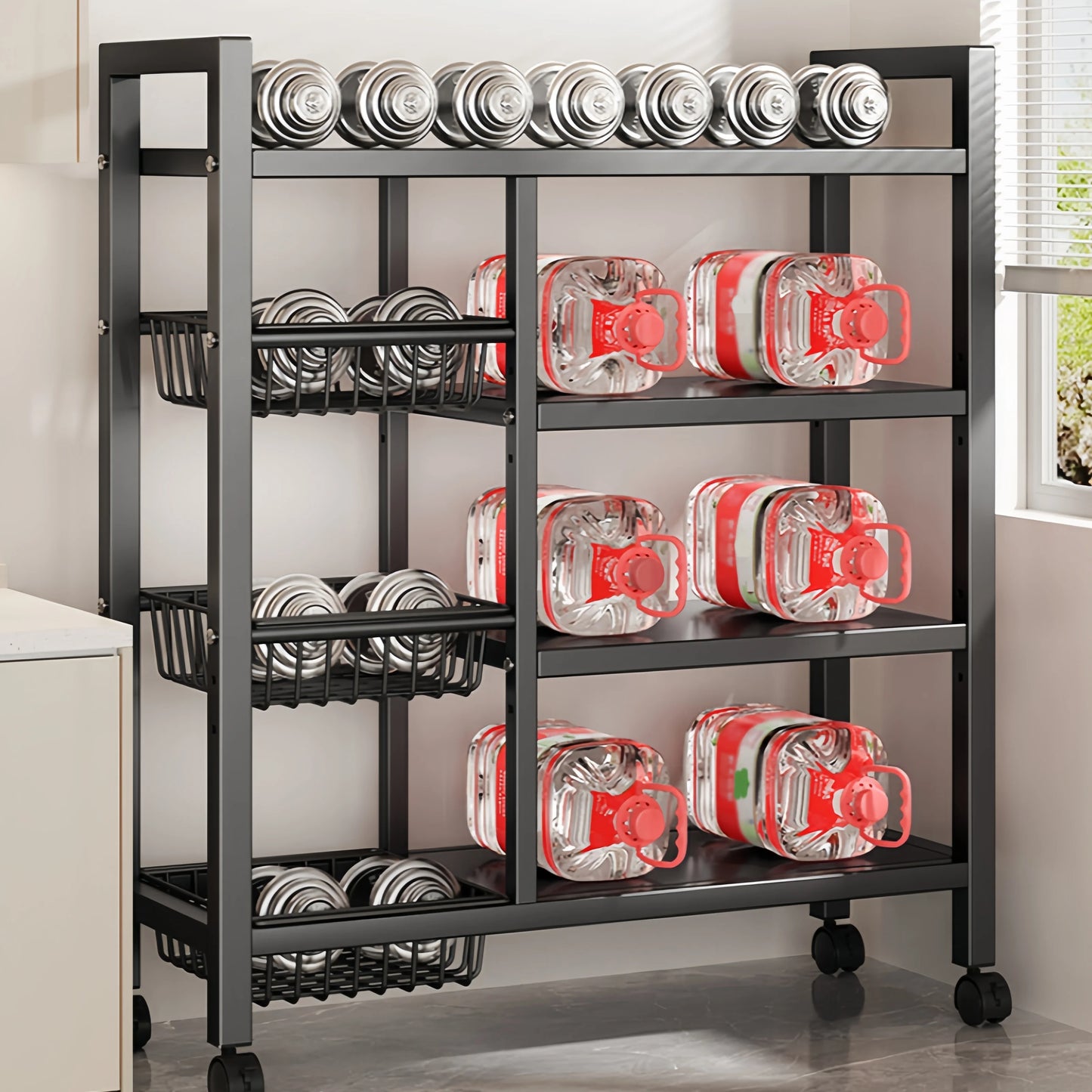 Multifunctional Removable Cabinet Storage Rack With 4 Tier Metal Shelves
