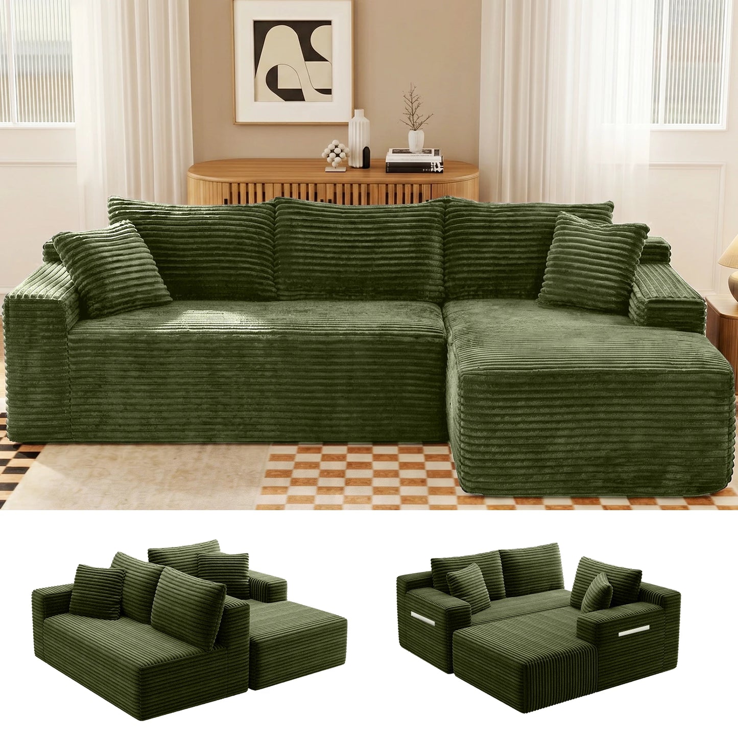 Cloud Modular Corduroy Sectional Sofa With L Shaped Chaise