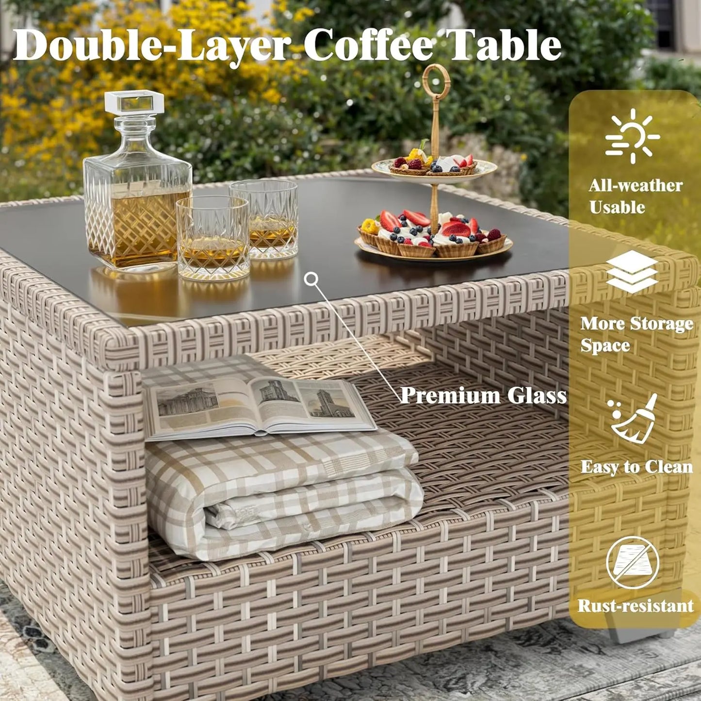 10 Pieces Patio Furniture Set, Outdoor Sectional Wicker Sofa with Thick Cushions and Storage Coffee Table, Rattan, Customized