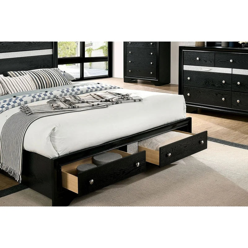Contemporary Queen Bed With Solid Wood Storage Bed