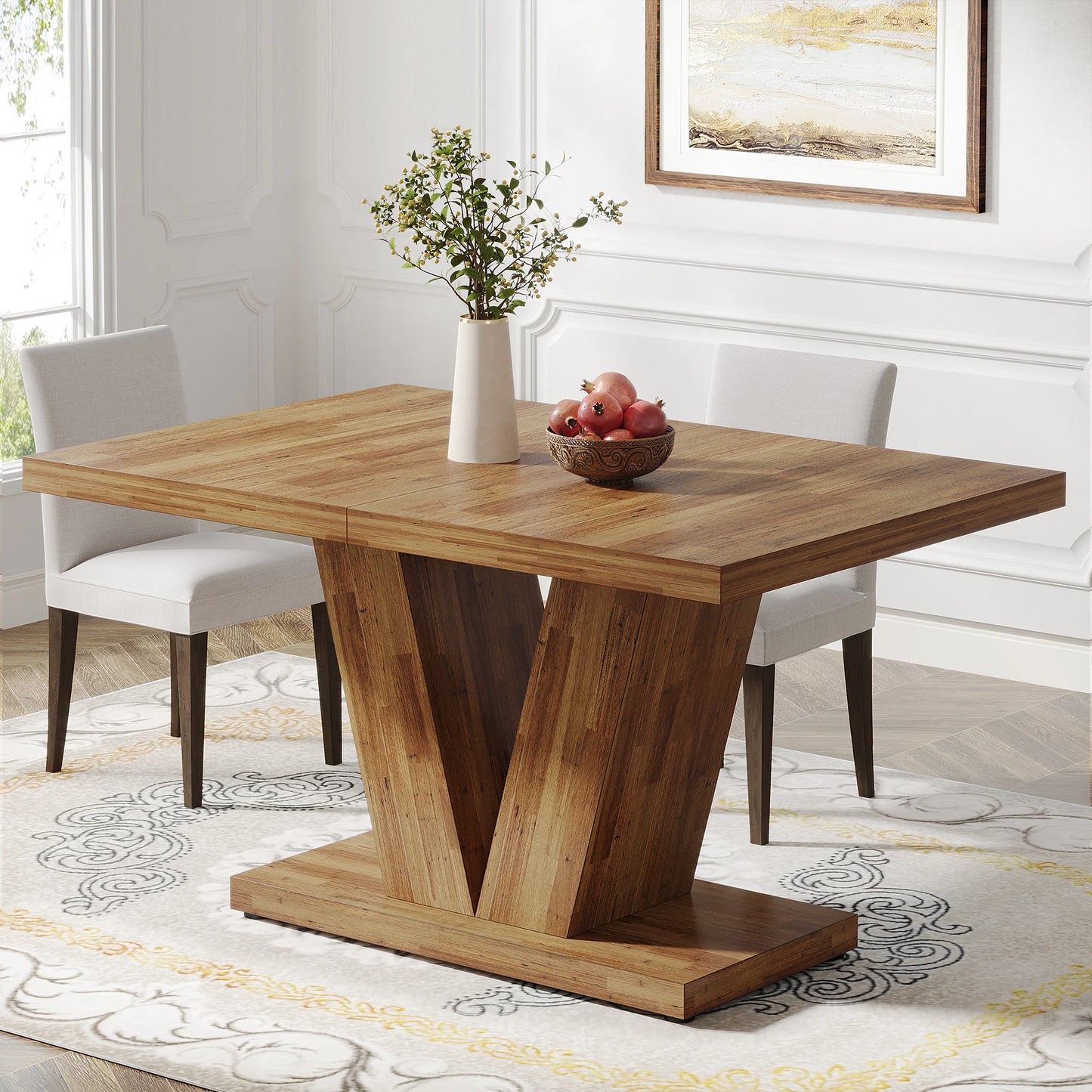 Tribesigns Dining Table For 4 To 6 People Farmhouse Pedestal Style