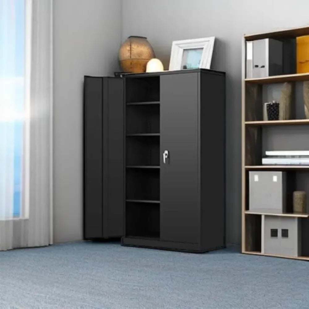 Steel Locking Garage Storage Cabinet 4 Adjustable Shelves 2 Doors