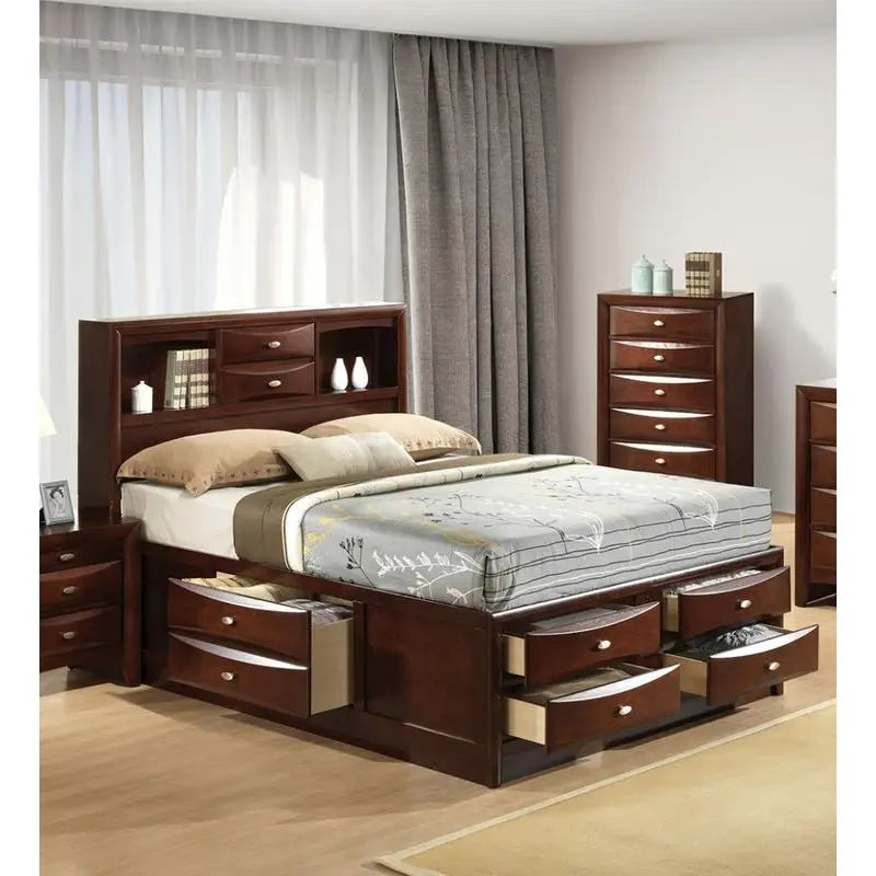 Contemporary Bed With Footboard Drawers And Headboard Bookcase