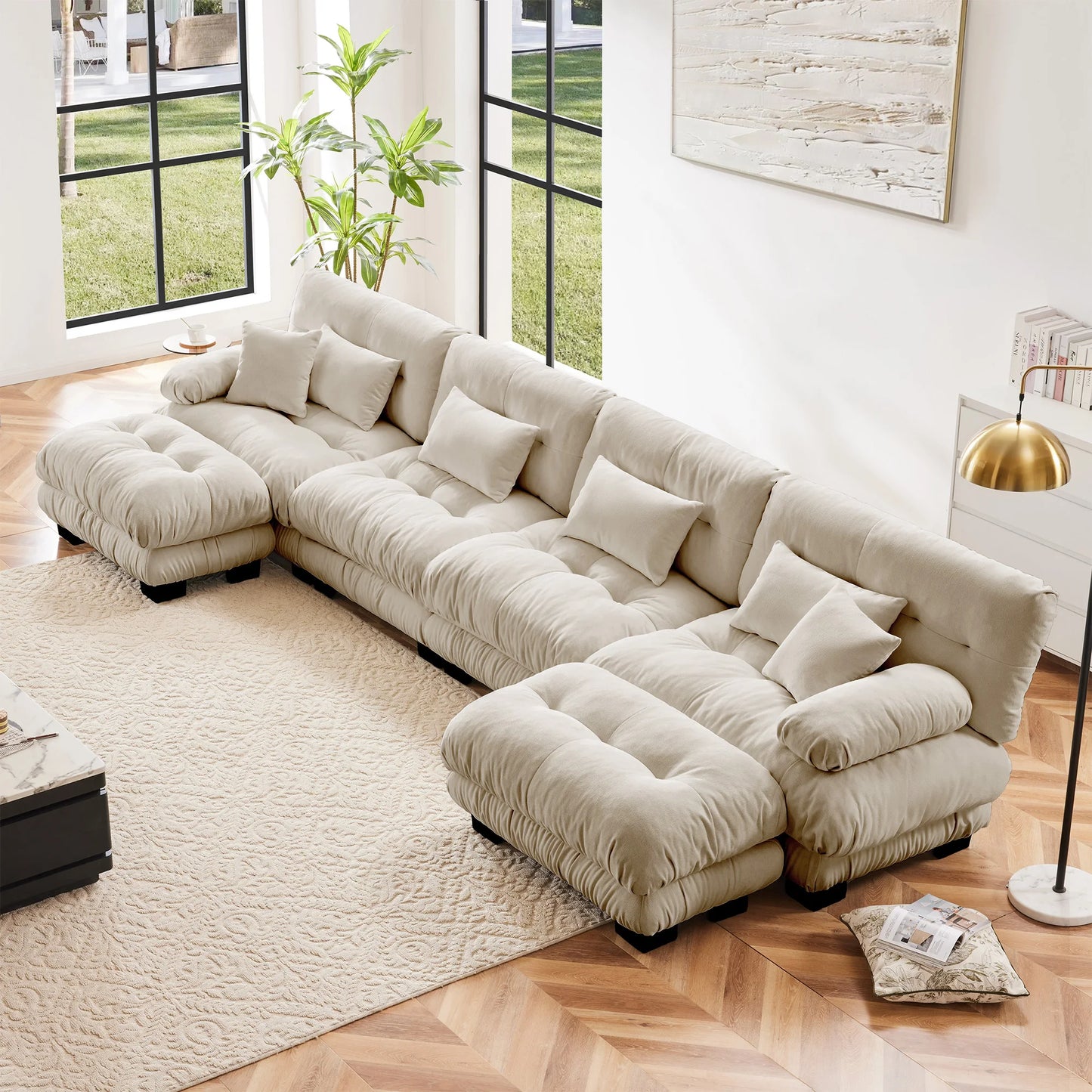 Modular Sectional Sofa Chenille With Ottomans Couch For Home Comfort