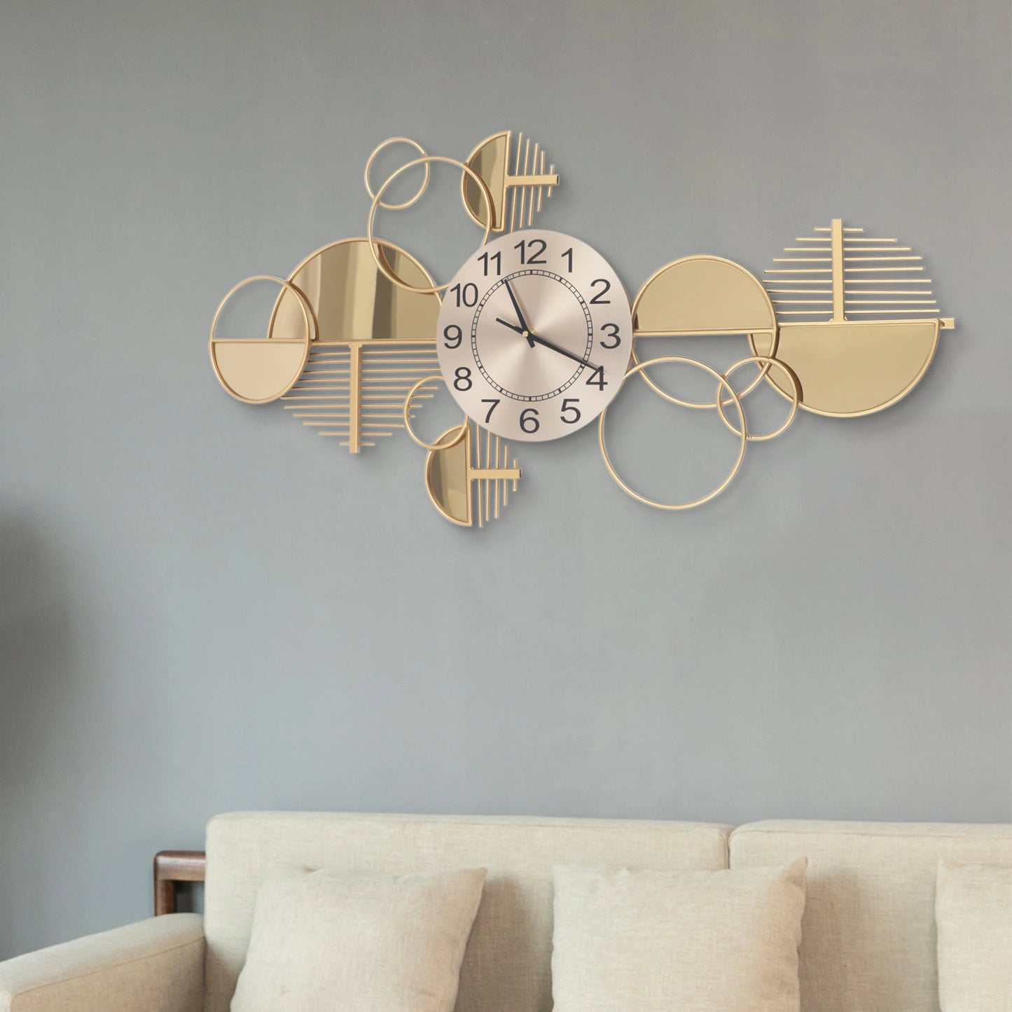 Modern Metal Wall Clock Silent NonTicking Glass Decor