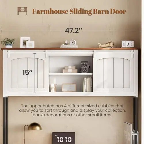 Farmhouse L Shaped Desk with 6 Drawers and Power Outlet