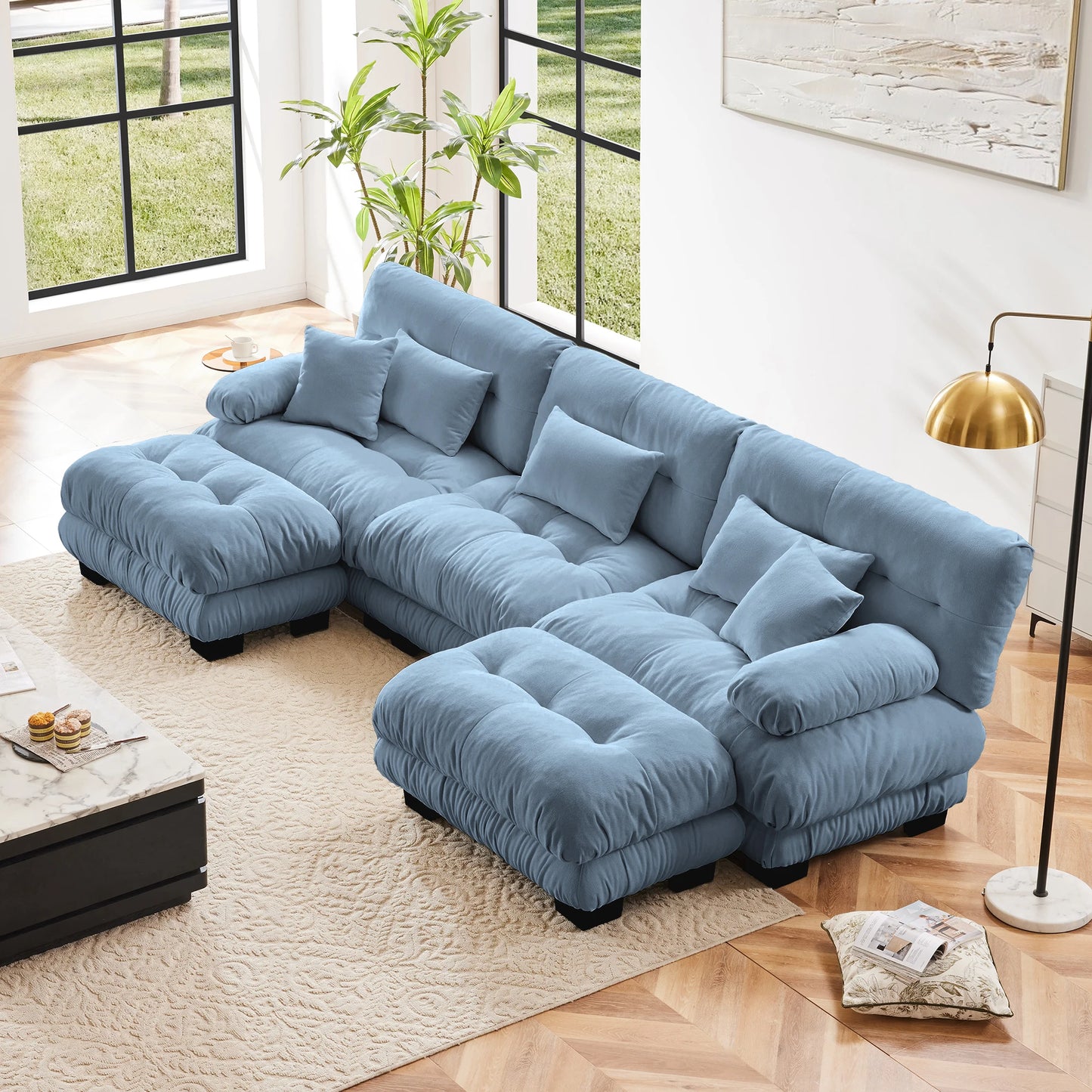Modular Sectional Sofa Chenille With Ottomans Couch For Home Comfort