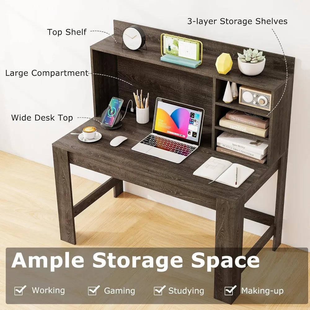 Computer Desk With Hutch And Charging Station L Shaped Desk