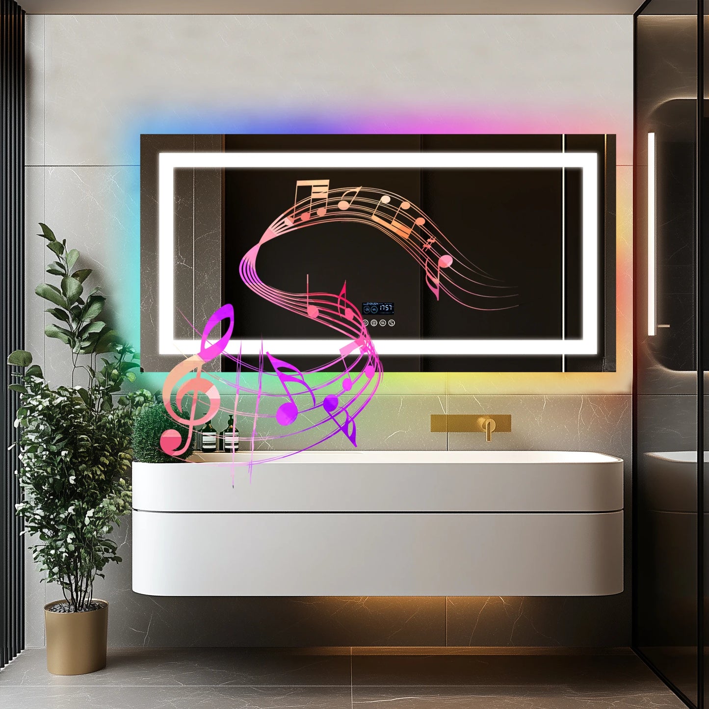 Wisfor LED Lighted Bathroom Mirror With Bluetooth Speaker Vanity RGB