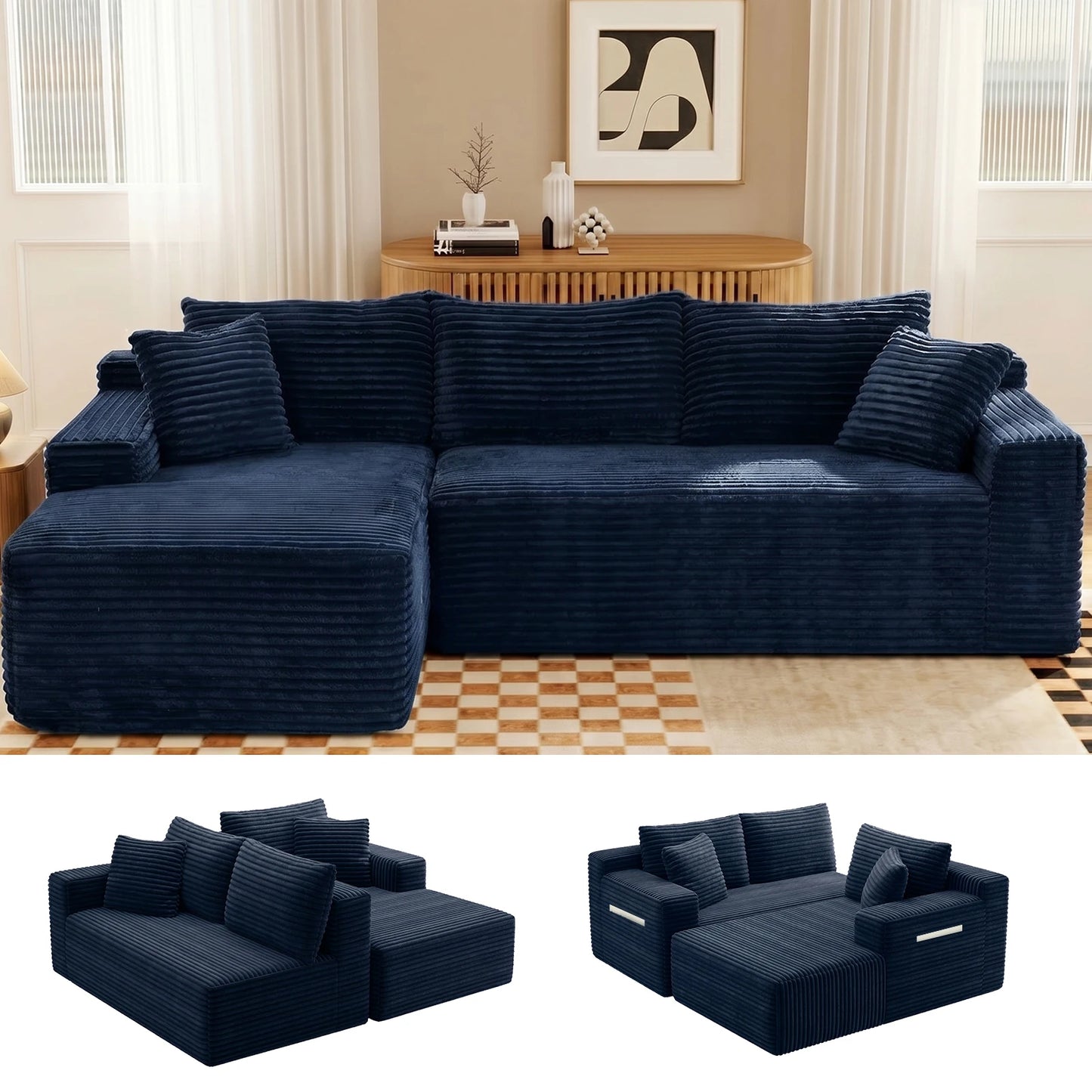 Cloud Modular Corduroy Sectional Sofa With L Shaped Chaise