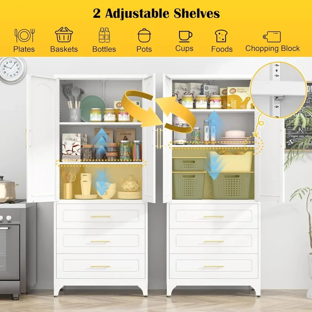 Custom Metal Kitchen Pantry Storage Cabinet With 3 Drawers