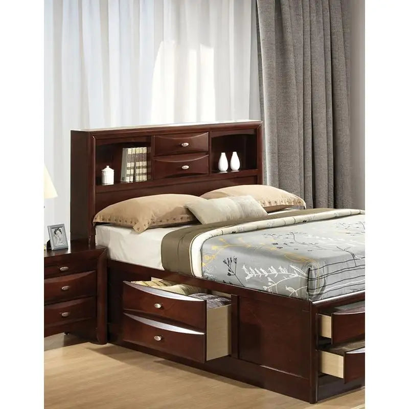 Contemporary Bed With Footboard Drawers And Headboard Bookcase