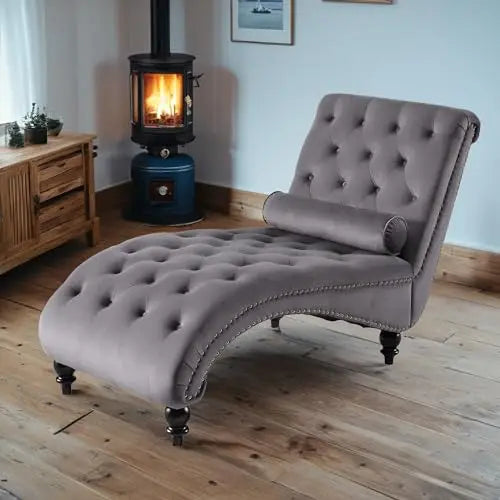 Velvet Chaise Lounge Indoor Upholstered Lounge Chair With Tufted Pillow