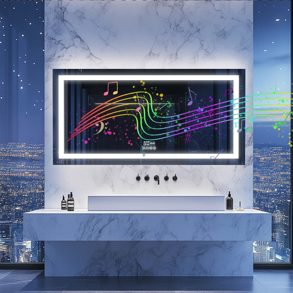 Wisfor LED Lighted Bathroom Mirror With Bluetooth Speaker Vanity RGB