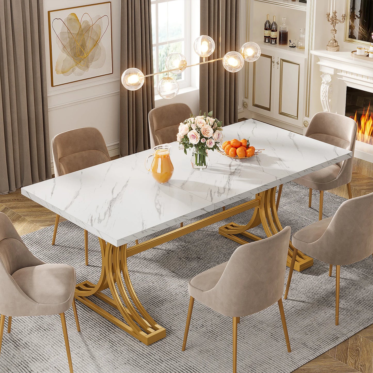 Tribesigns Rectangular Dining Table Modern Kitchen Table With Faux Marble Top