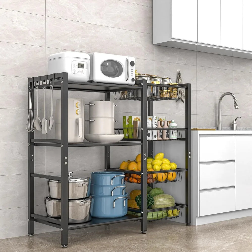 Storage Rack Kitchen Baker's Rack - Utility Microwave Oven Stand with Steel Mesh Baskets