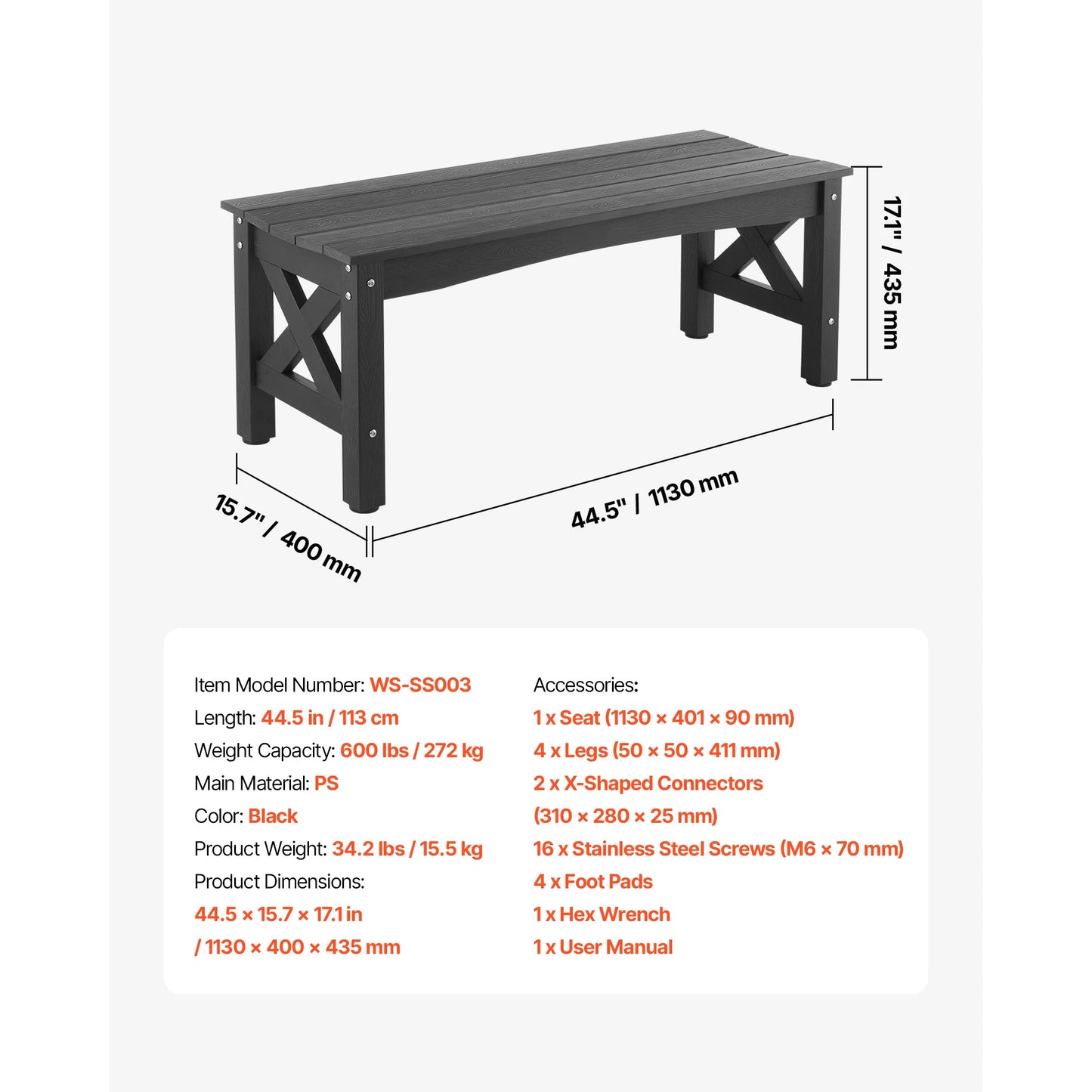 SucceBuy Wooden Outdoor Garden Bench With Metal Frame