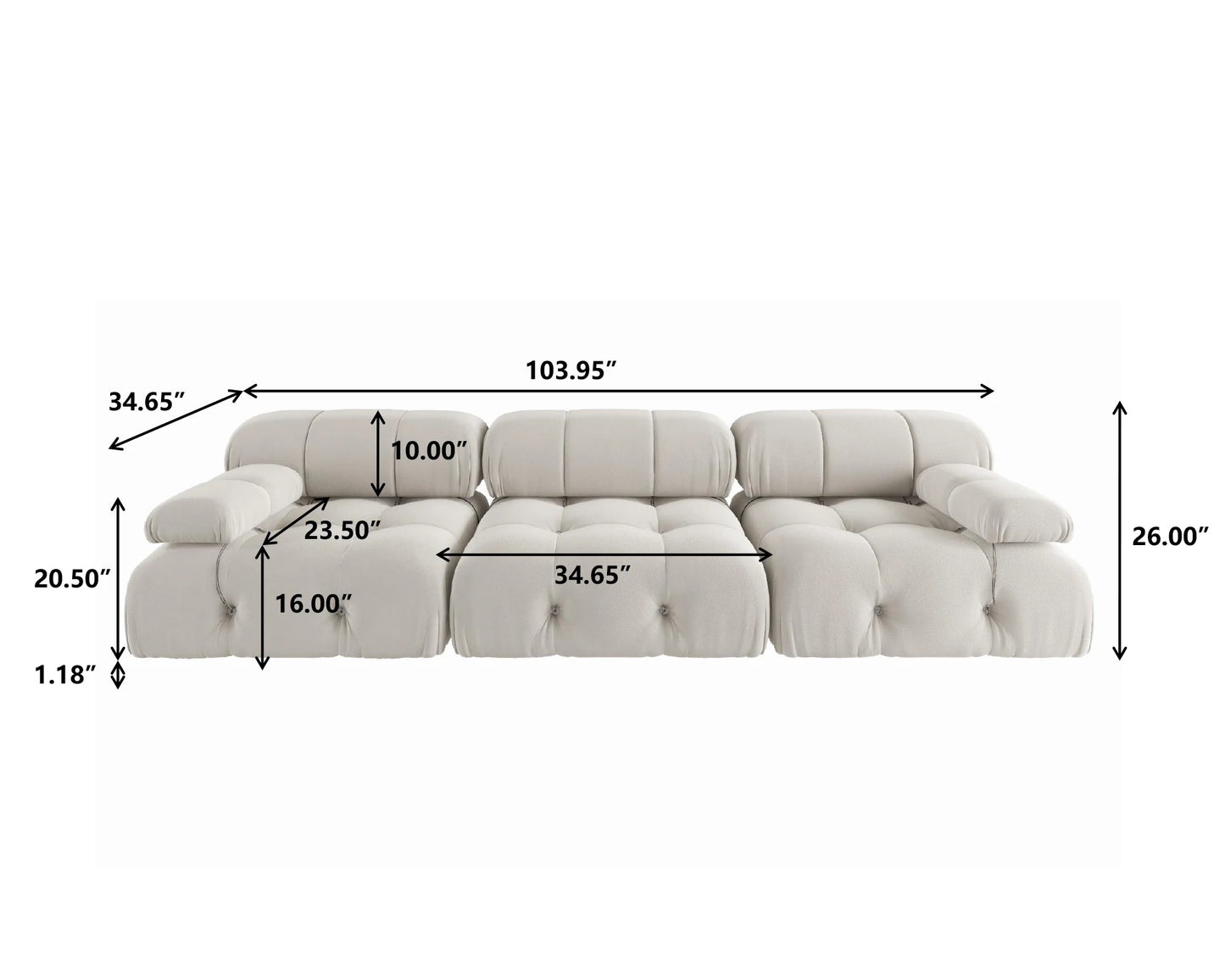 Sdorens Modern Velvet Modular Sectional Sofa Convertible Three Seater