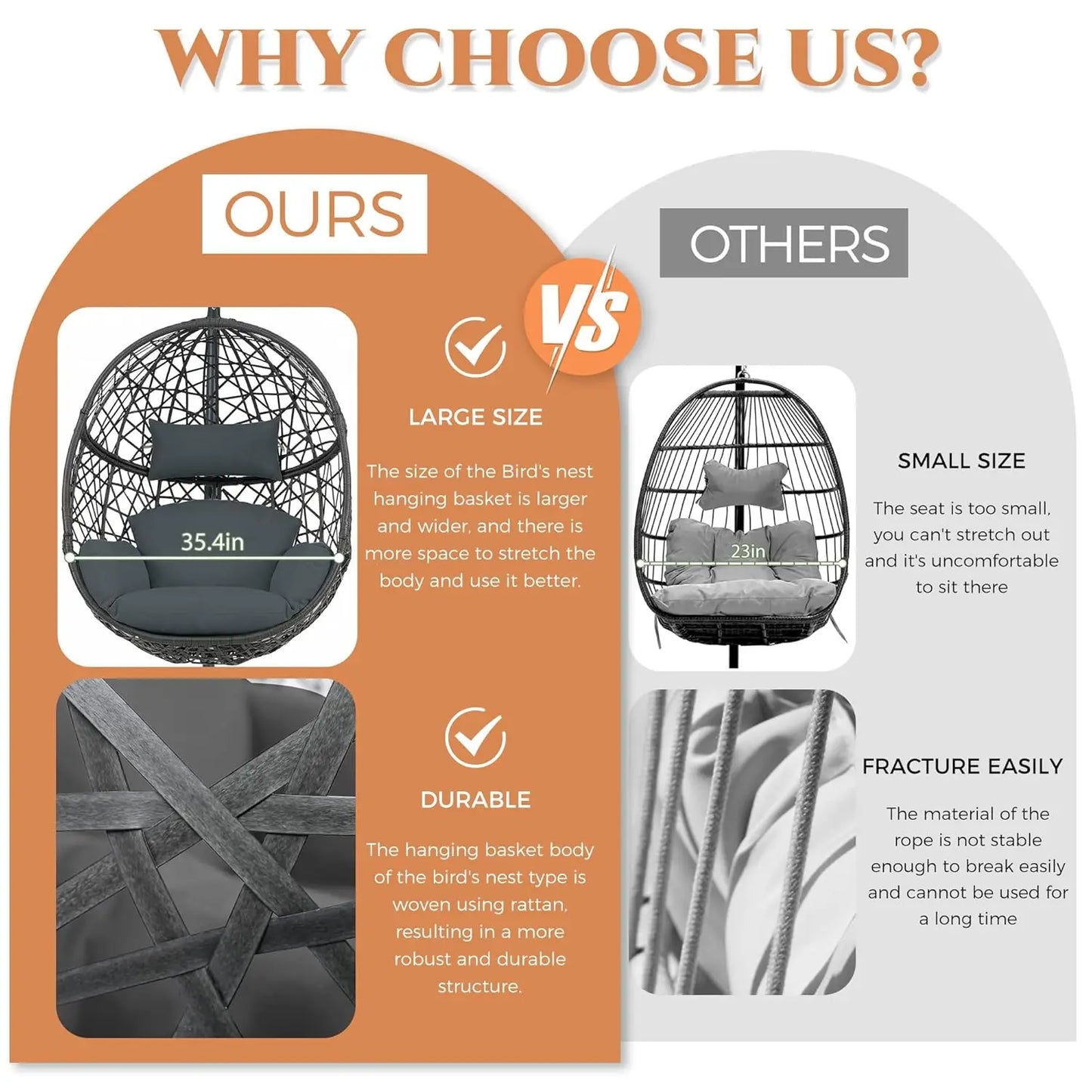 Swing Egg Chair With Stand Bird Cage Patio Hanging Cushion All Weather 350 Lbs