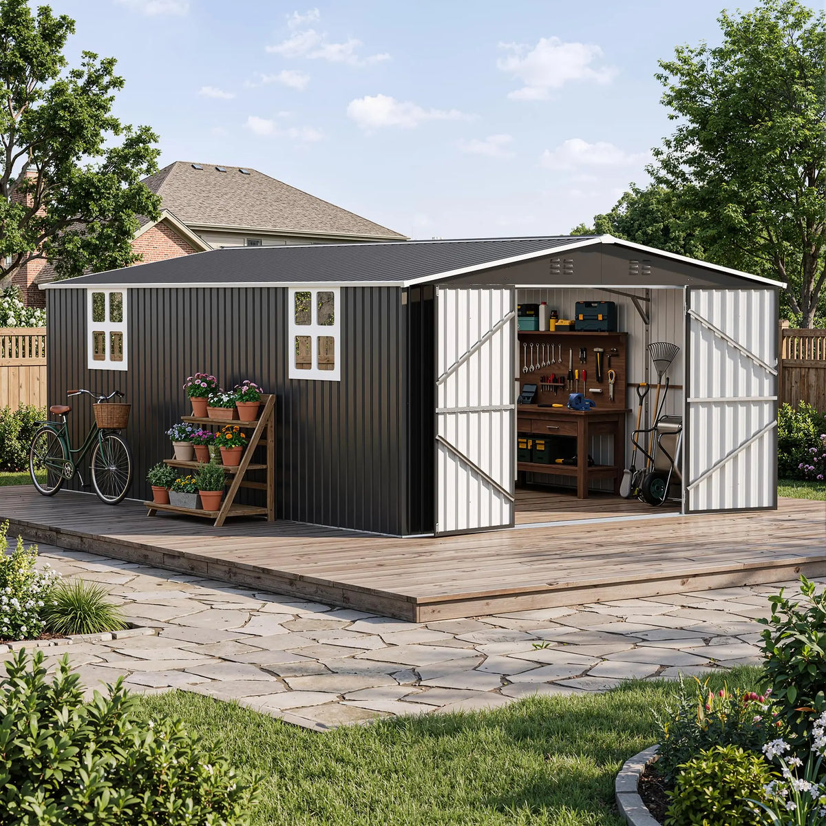 Vivat Heavy Duty Metal Outdoor Storage Shed With Lockable Door