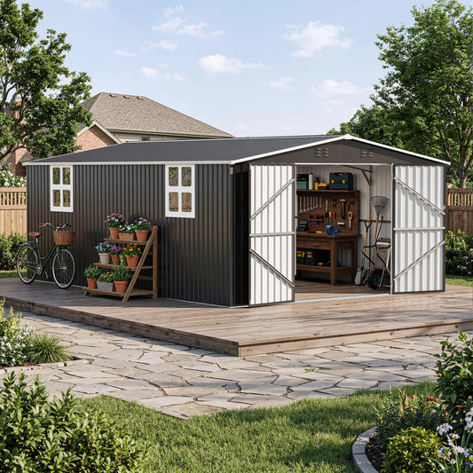 Vivat Heavy Duty Metal Outdoor Storage Shed With Lockable Door