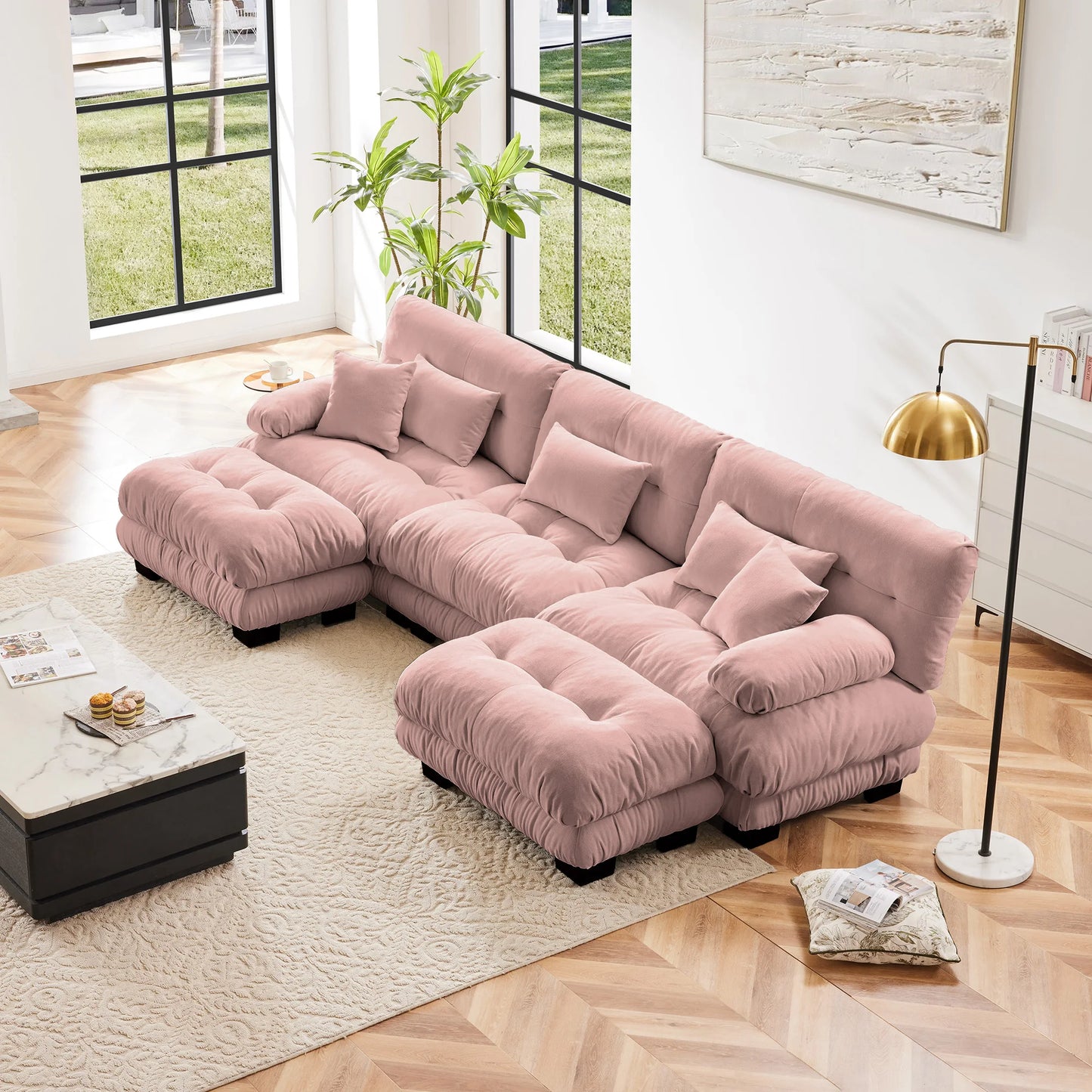 Modular Sectional Sofa Chenille With Ottomans Couch For Home Comfort