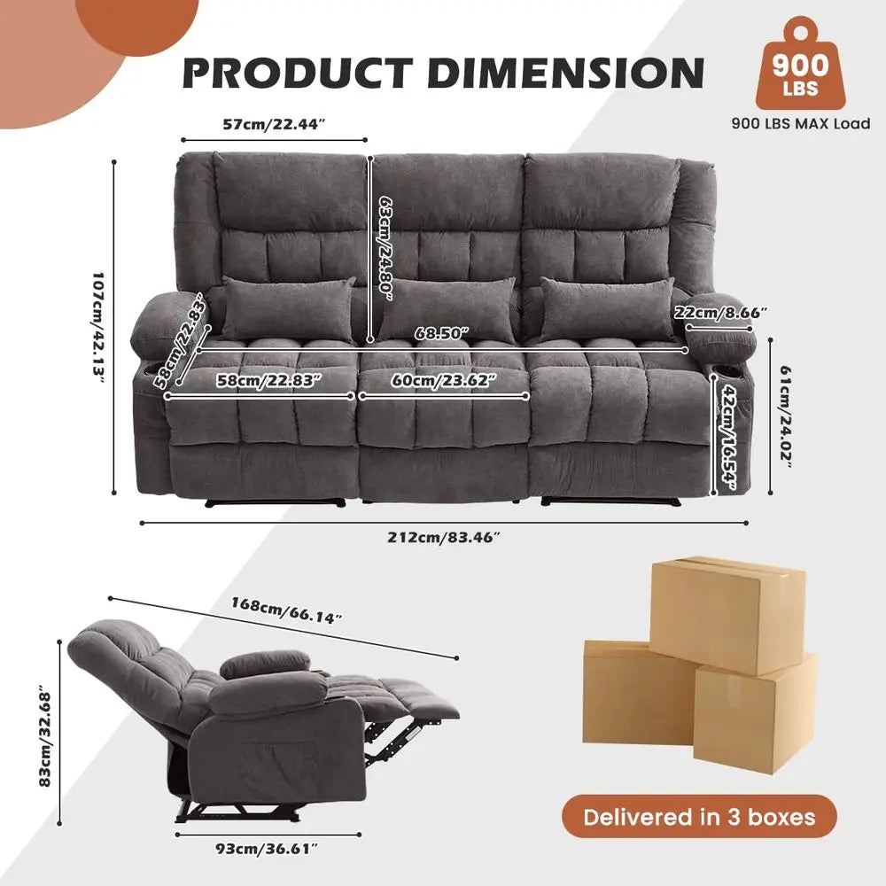 Ergonomic Recliner Sofa With Cup Holders And Side Pocket