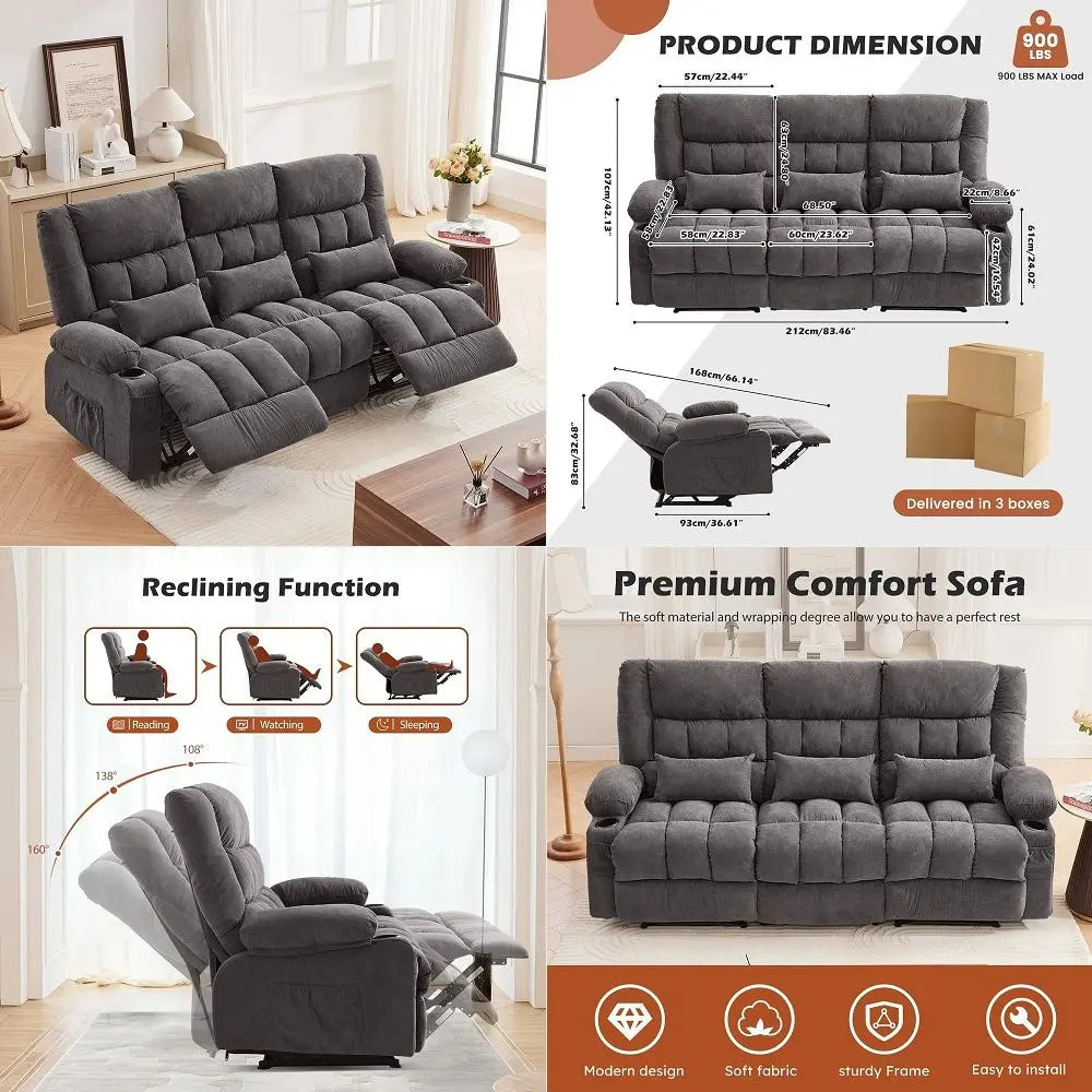 Ergonomic Recliner Sofa With Cup Holders And Side Pocket
