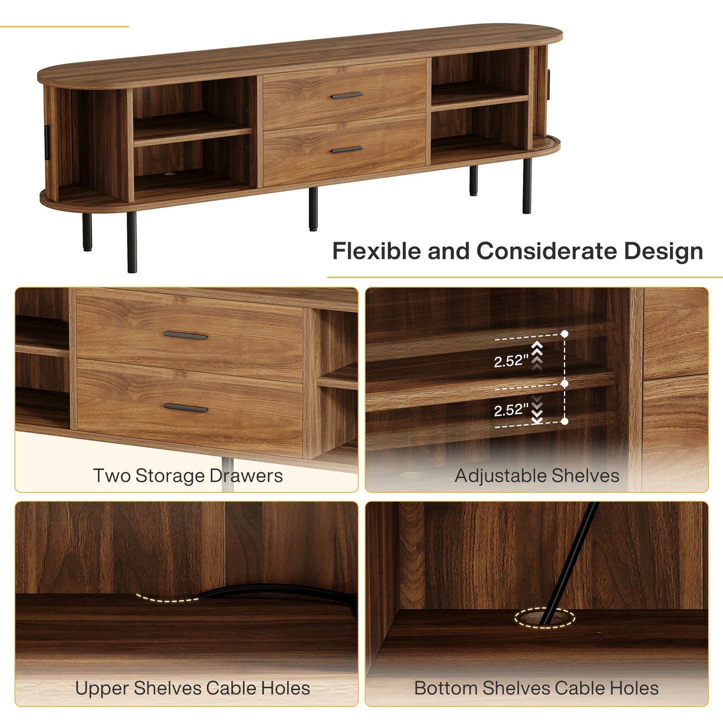 Tribesigns Mid-Century TV Stand With Sliding Tambour Doors and Shelves