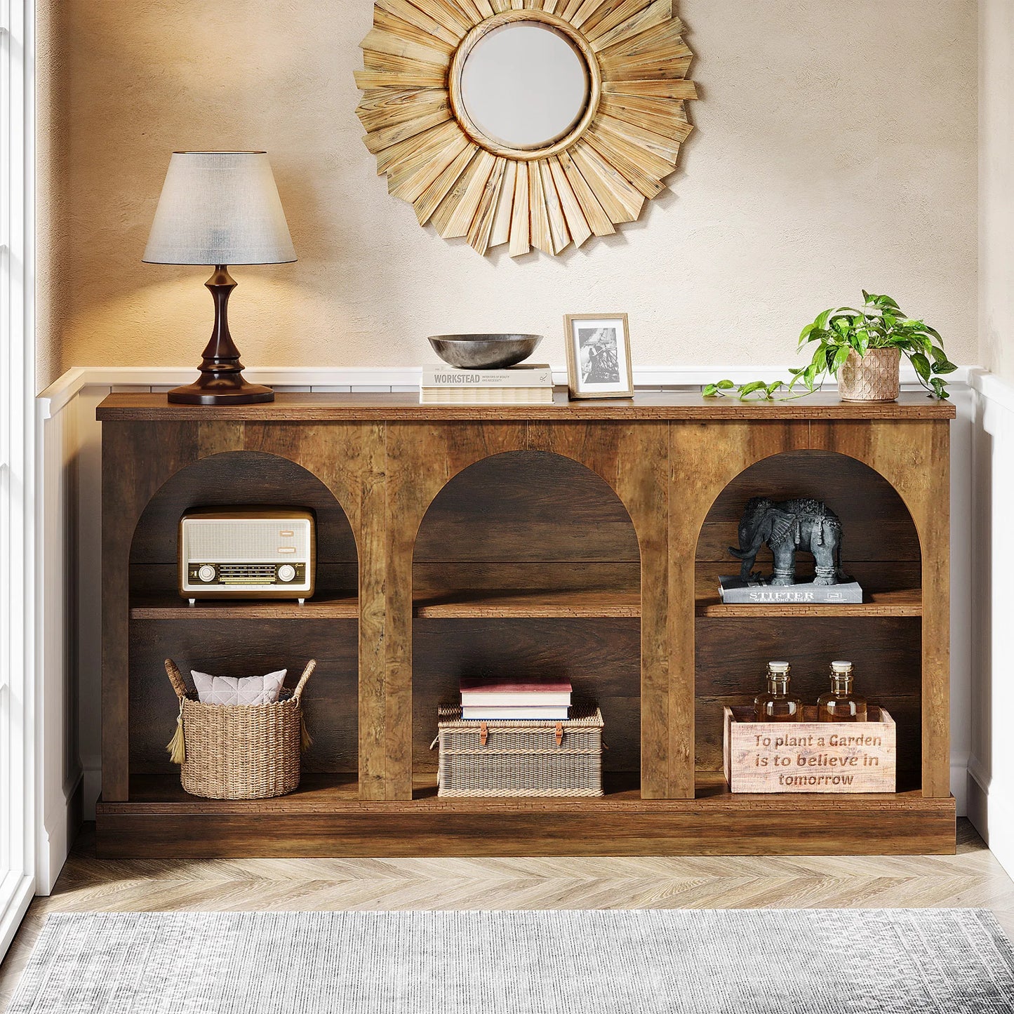 Tribesigns Farmhouse Console Table With Three Tier Storage