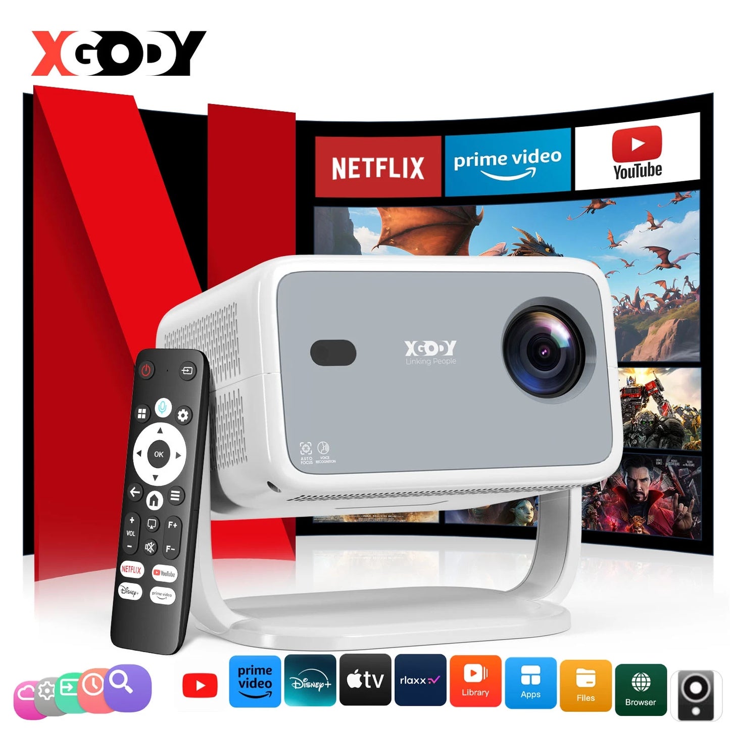 XGODY Netflix Official 4K Smart Projector 650 ANSI Auto Focus