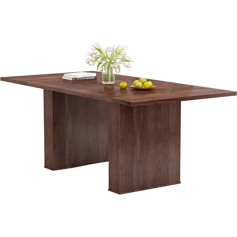 Wooden Dining Table 78 Inch With Luted Design Seating For Six To Ten
