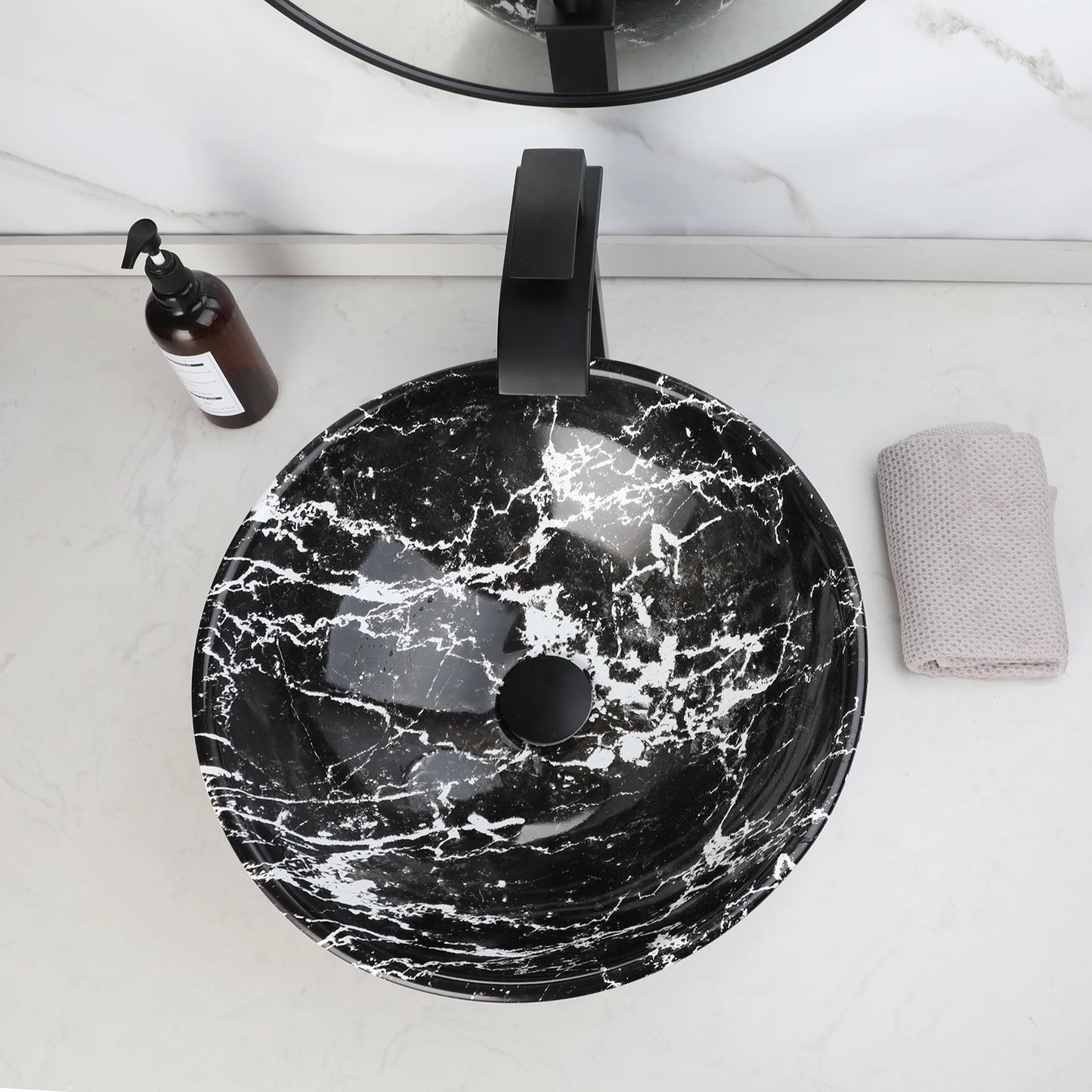 KEMAIDI Marble Ceramic Vessel Sink With Faucet Above Counter Oval Modern European Style Bathroom Vanity