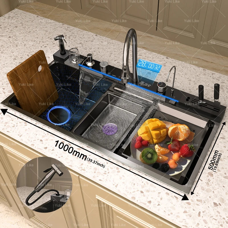 Yuki Like Stainless Steel Waterfall Kitchen Sink With Digital Display
