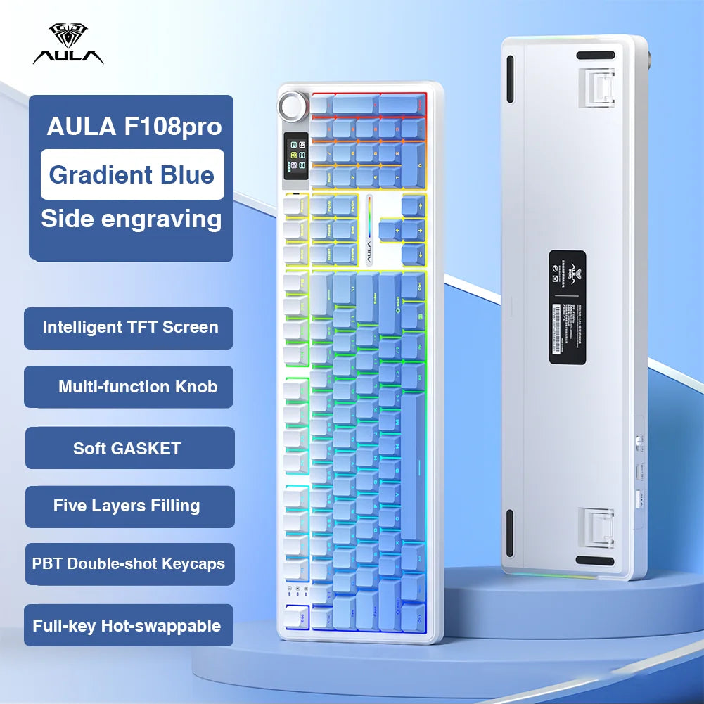 AULA F108Pro Wireless Bluetooth Macro Gaming Keyboard With TFT Display