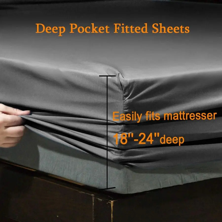Bed Sheet Set Super Soft Microfiber 1800 Thread Count Luxury Egyptian Sheets Fit 1824 Inch Deep Pocket Mattress Wrinkle6 Piece D