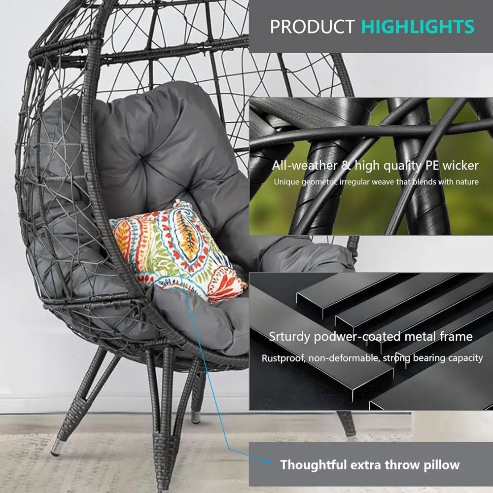 Patio Egg Chair Set Outdoor Garden Furniture Alloy Steel
