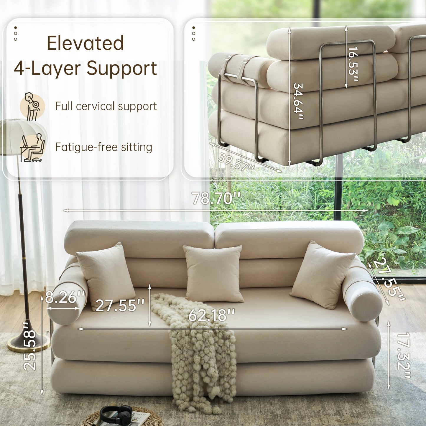 Convertible Sleeper Sofa Bed With Rounded Arm Supports PremiumMemoryFoam Comforts
