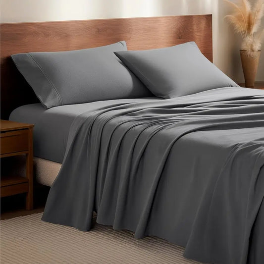 Flannel Sheet Set 100 Cotton, Velvety Soft Heavyweight Double Brushed Flannel Deep Pocket Queen, Grey
