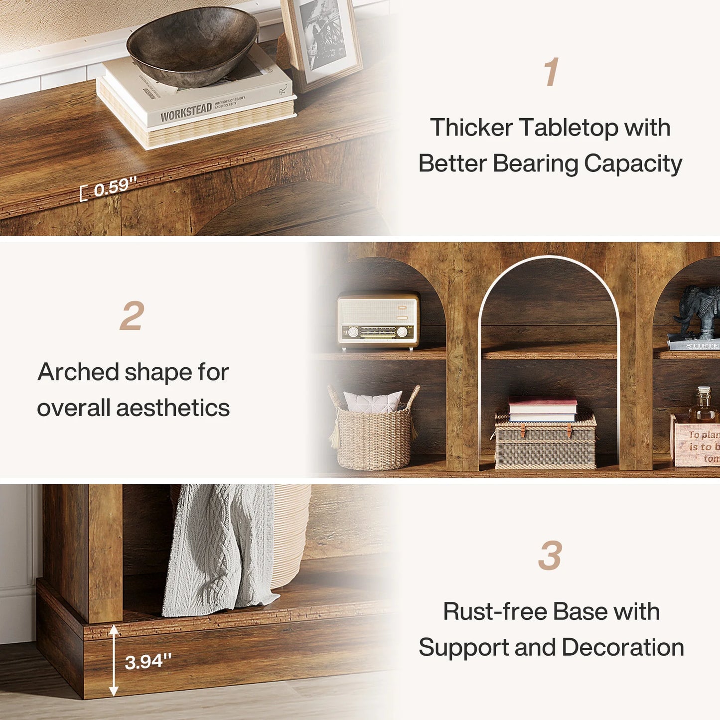 Tribesigns Farmhouse Console Table With Three Tier Storage