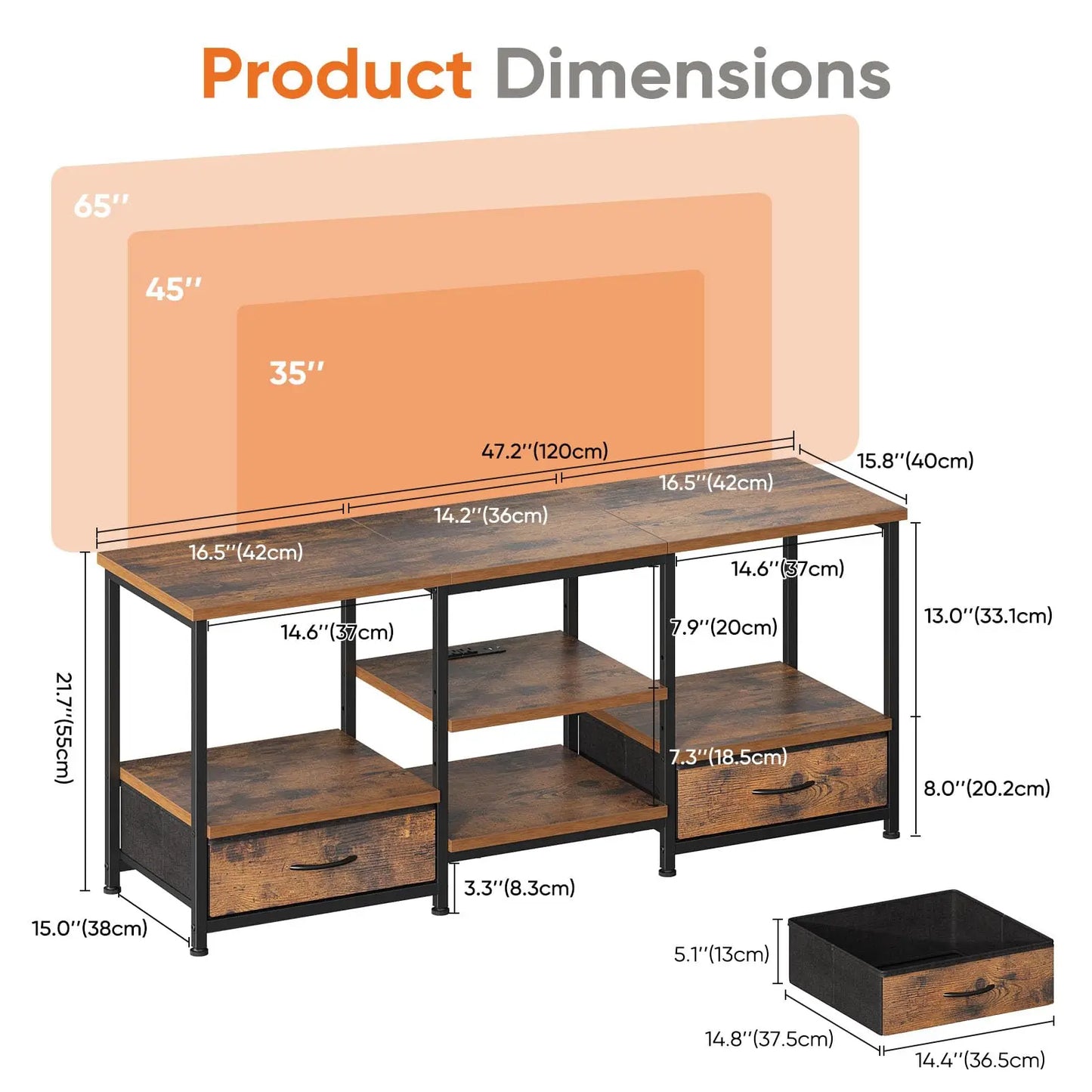 JHK Multifunctional Modular Wooden TV Stand Entertainment Center With ConcealedCableManagement