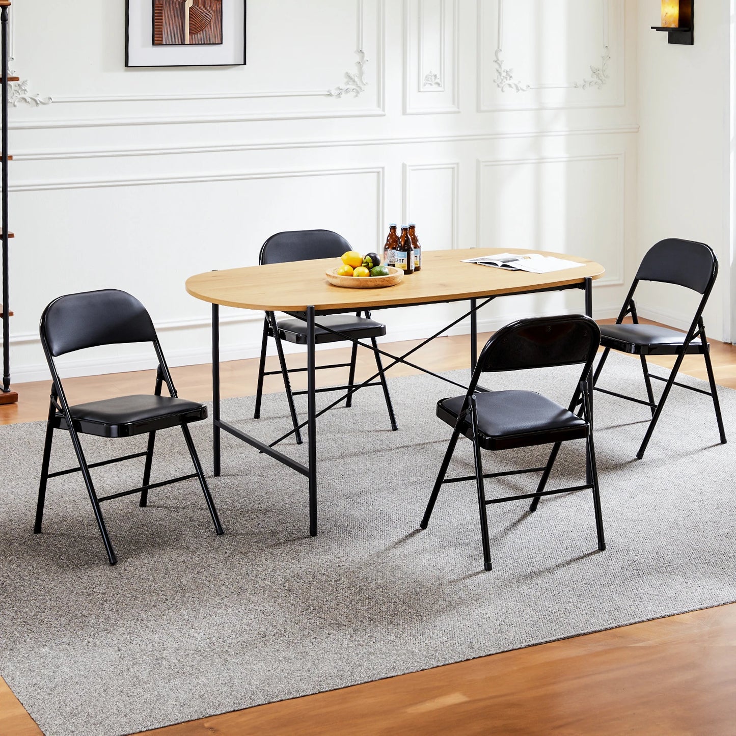 JHK IndustrialGrade Leather Cushioned Folding Chairs QuadPack HeavyDuty SeatingSolutions