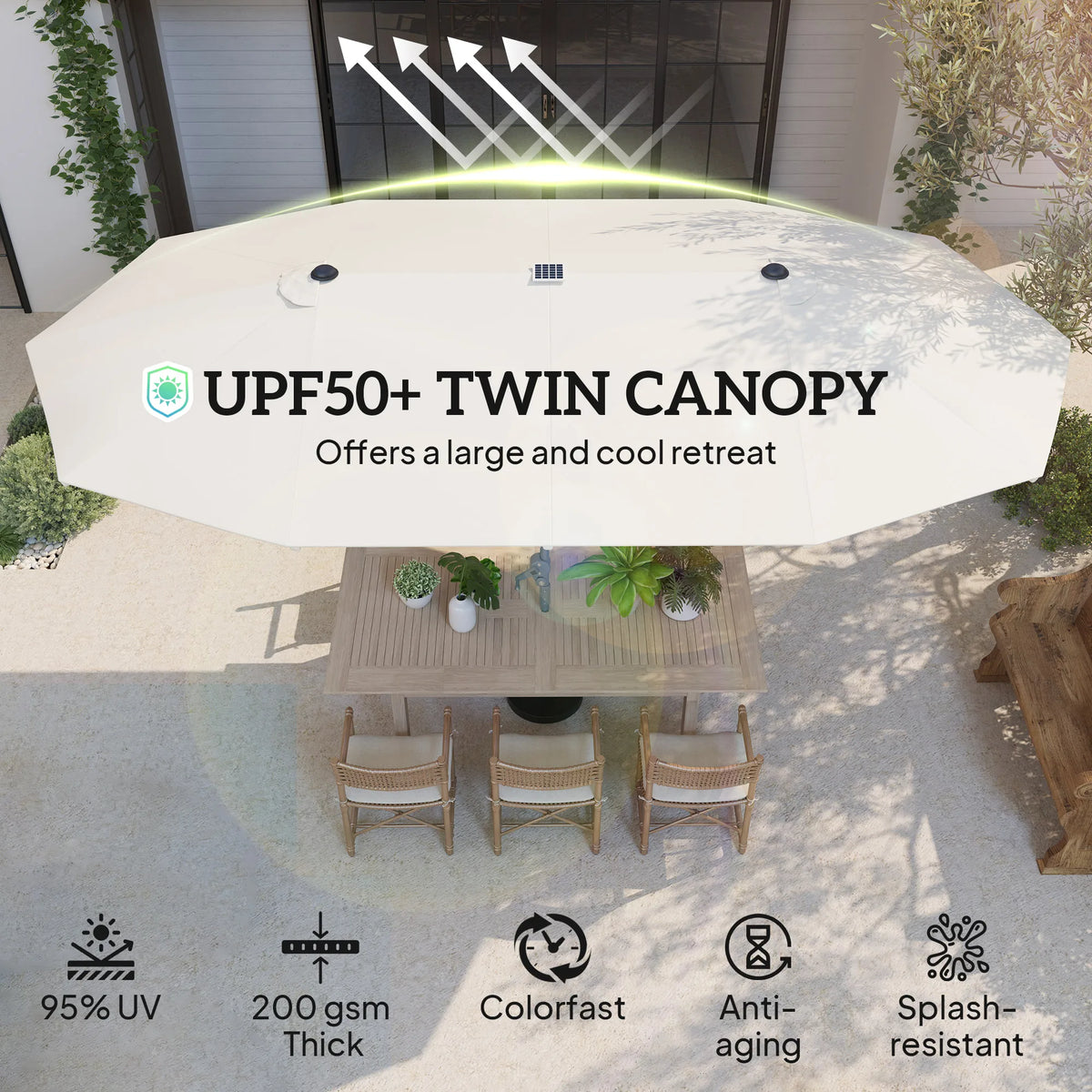 Outsunny Outdoor Patio Umbrella With Integrated Solar Lights