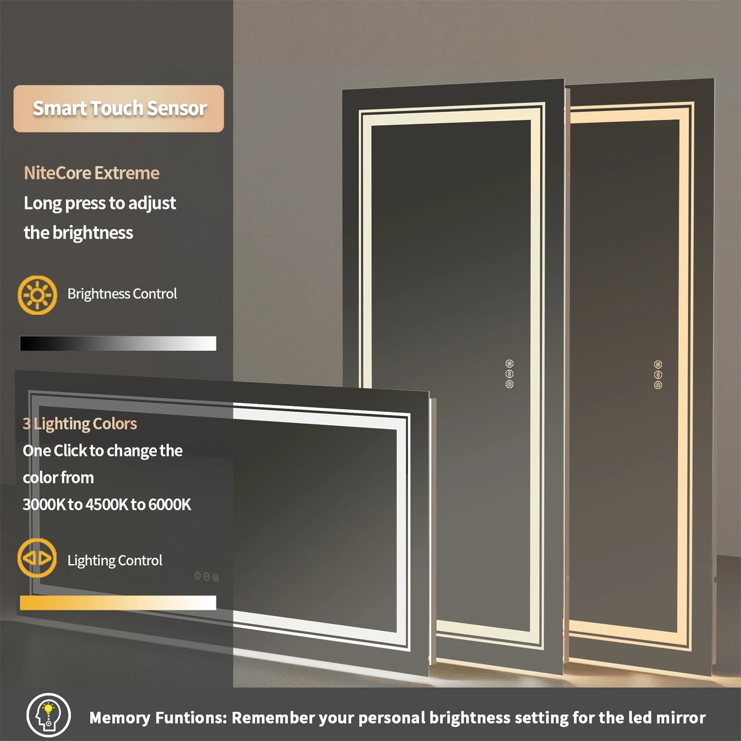 BORWART Illuminated Fogless Rectangular Bathroom Mirror