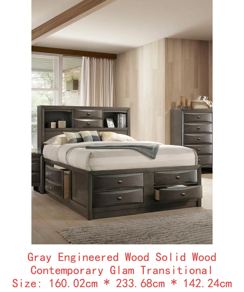Contemporary Bed With Footboard Drawers And Headboard Bookcase